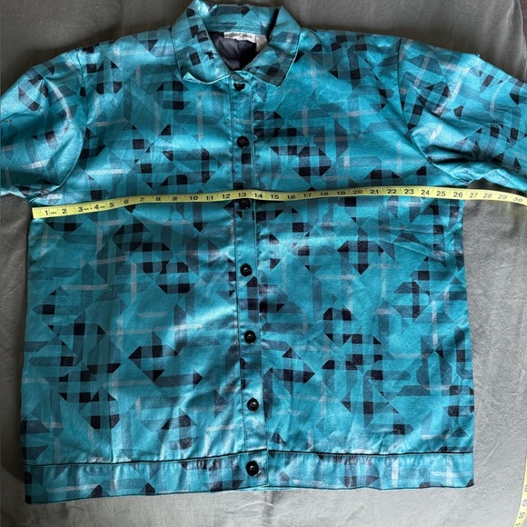Vintage Gold Flava Long Sleeve Shirt Blue Green Sz Plus 24 Leather 90s Y2K - Picture 4 of 6